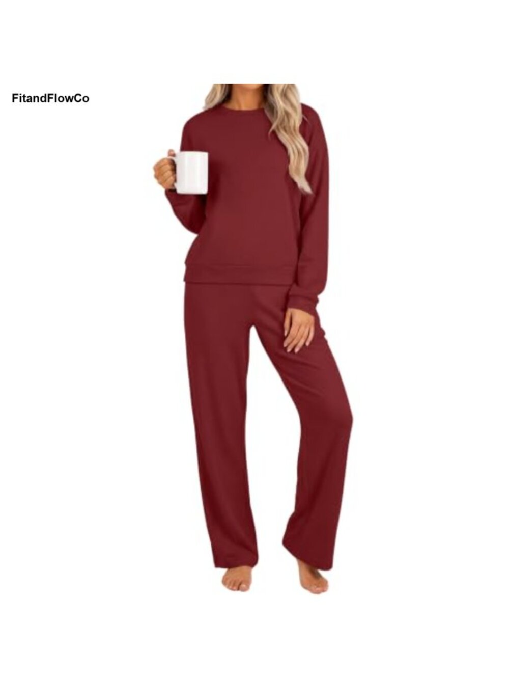 Women's Extra Soft Two Piece Lounge Set Sweatshirt & Wide Leg Sweatpants - Picture 1 of 6